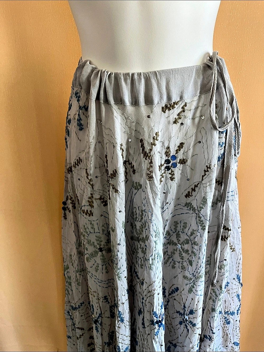 Chan Luu Floral Embroidered Maxi Skirt in Gray & Blue - Picture 4 of 13